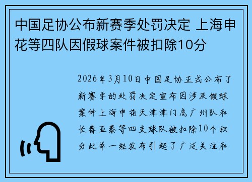 中国足协公布新赛季处罚决定 上海申花等四队因假球案件被扣除10分